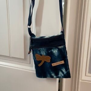 Blue Crossbody Bag with Dragonfly Accent